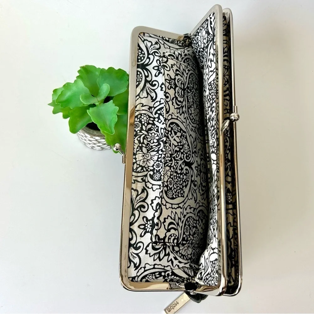 HOBO International Mavis Millie Metal Frame Zipper Bottom Leather Clutch Black